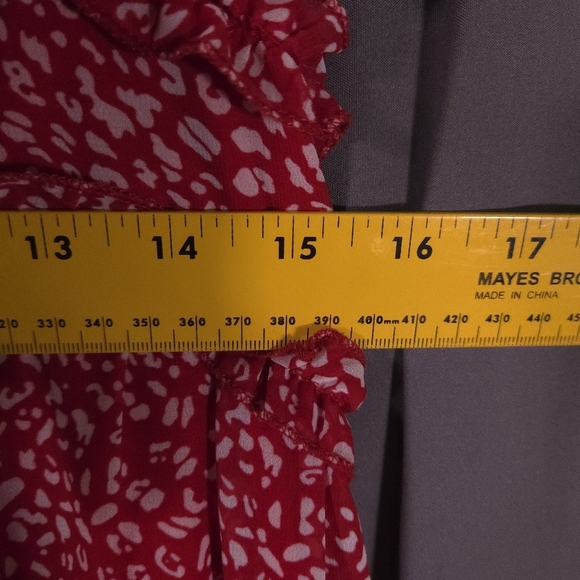 Mopogoss Chiffon Ruffle Dress Size Large Red and White Leopard Print Long Sleeve - Picture 11 of 13